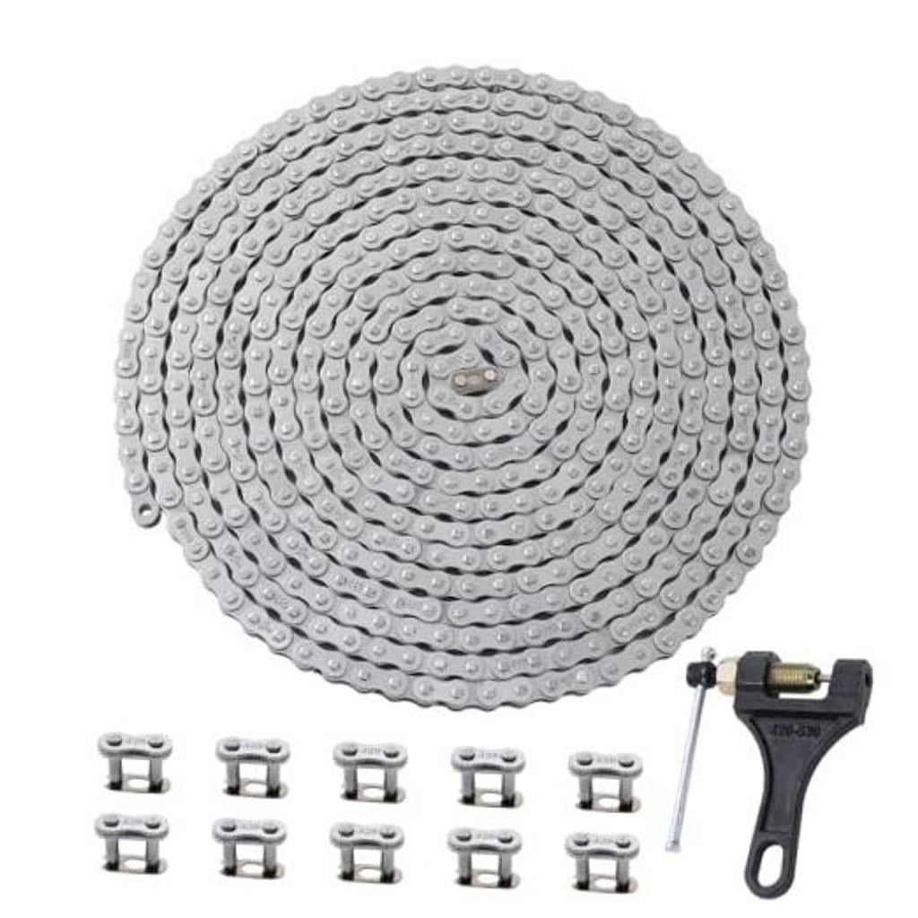 20 ft roller chain coil with 474 links, silver metal chain