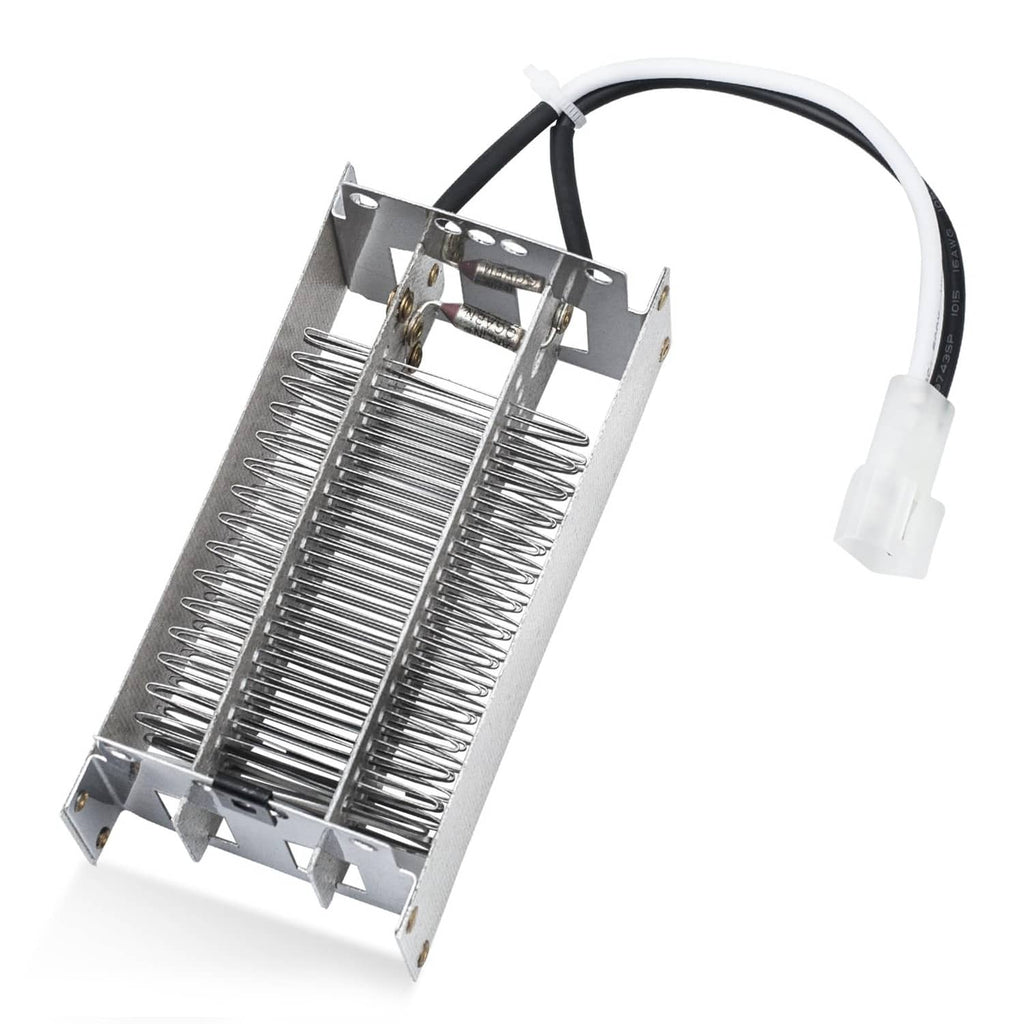 Bathroom fan heating element with stainless metal fins and white wiring connector