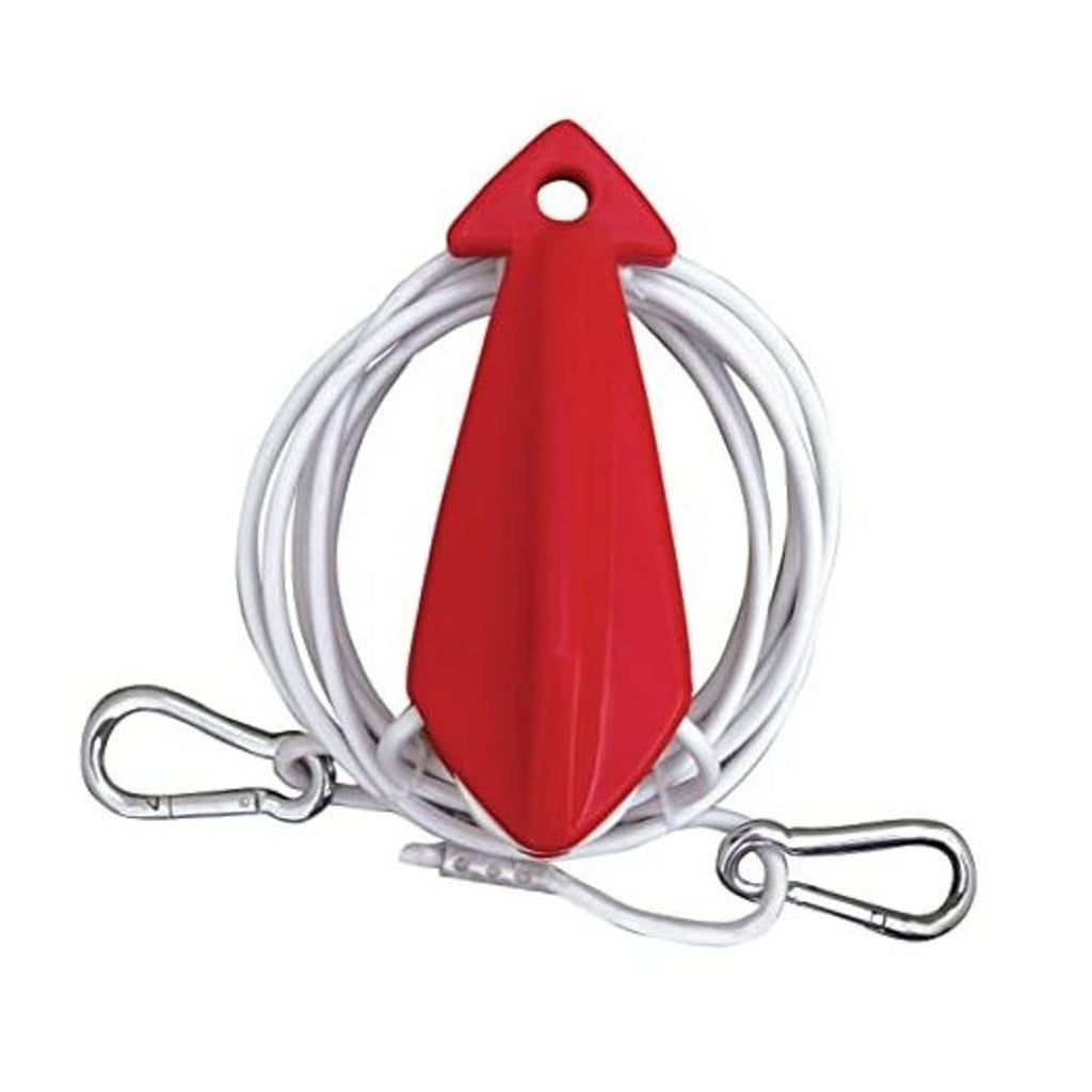 Red tow harness connector with white cable and two silver snap hooks