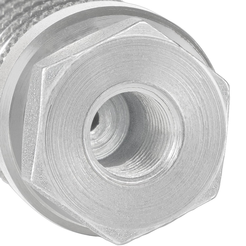 Steel quick coupler with hex exterior and internal threaded port opening