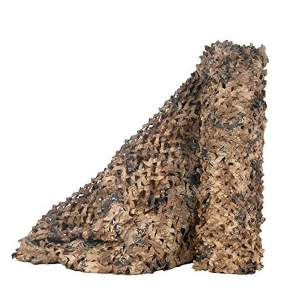 Camouflage netting in desert tan and brown, draped in a curved shape