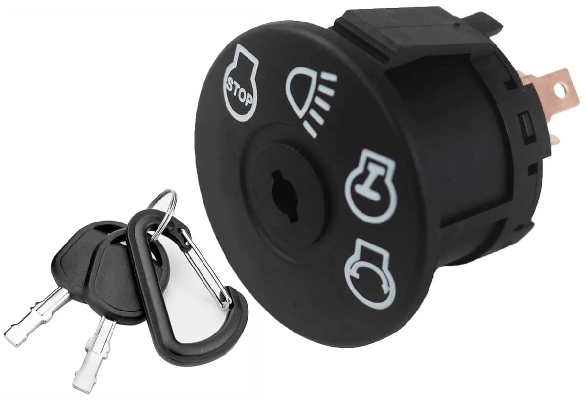 Black ignition switch with key, round bezel with control position icons
