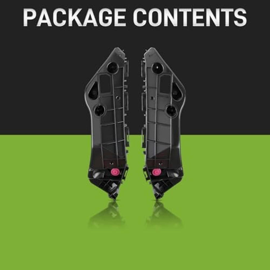 Pair of black front bumper brackets with magenta clips, contents view