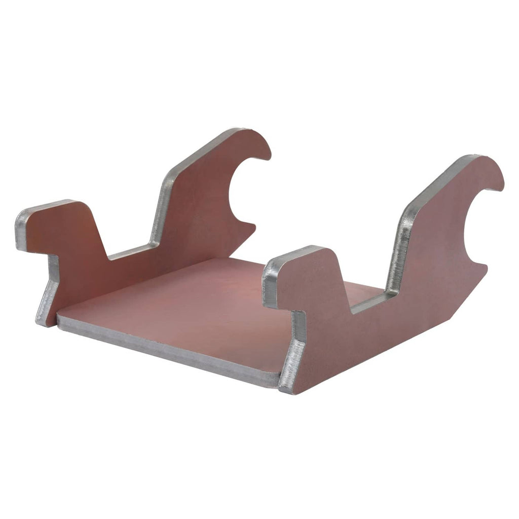 Metal bucket ear attachment with curved ear cutouts on both sides and flat center