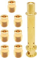 Brass carburetor jet kit with multiple main jets and an emulsion tube, threaded fittings