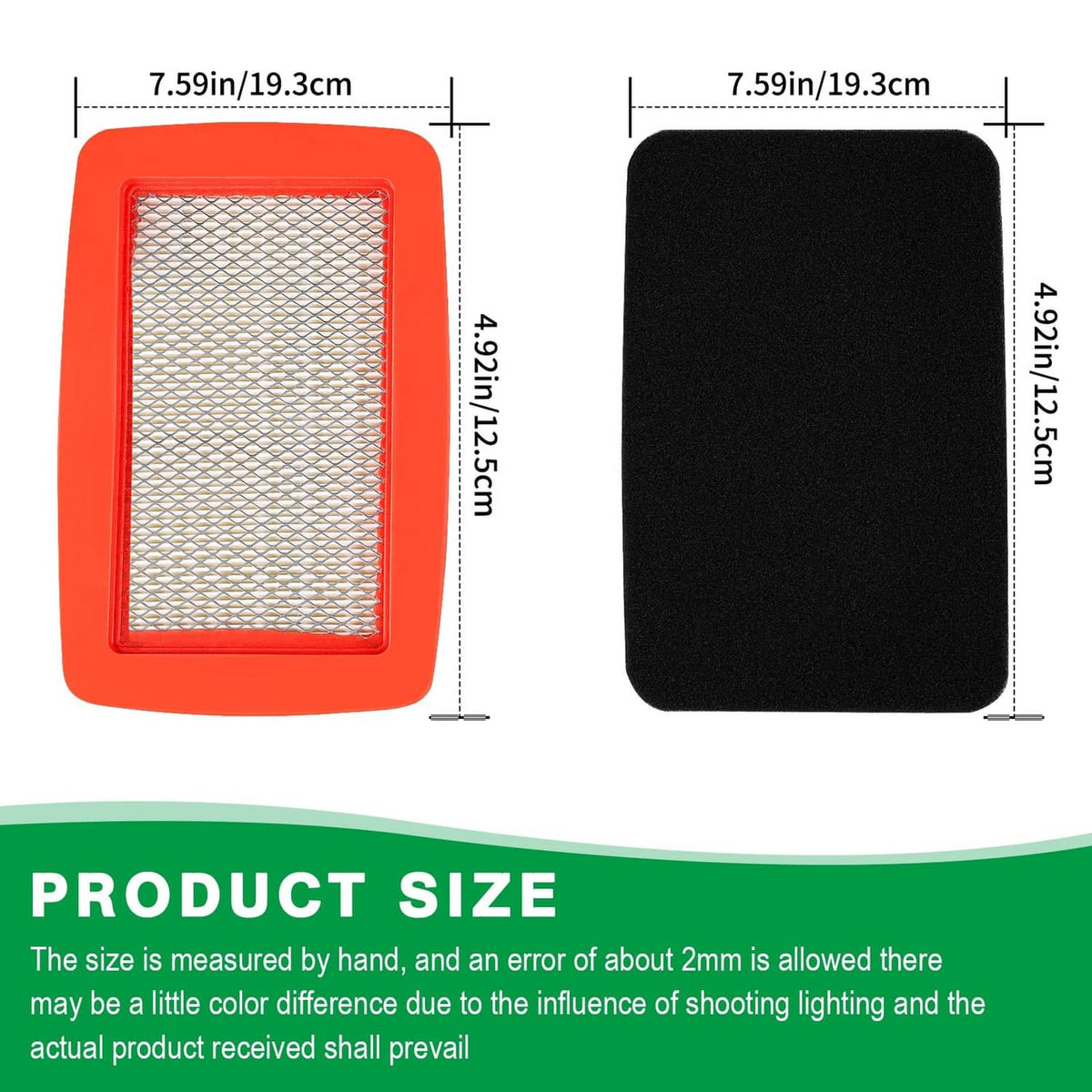 Air filter set: red-framed pleated paper element and black foam prefilter