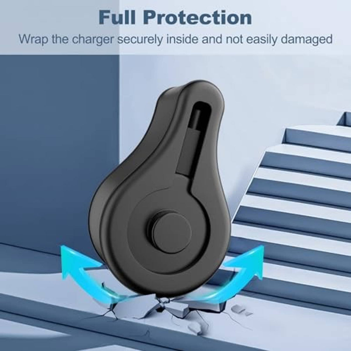 Black silicone charger stand protector wrapping over a charging cable securely