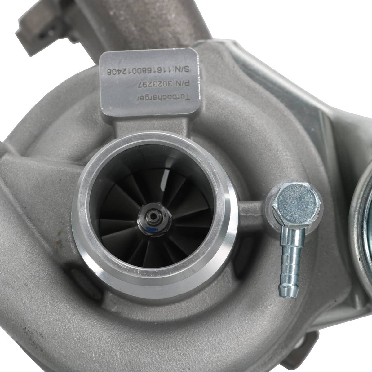 Turbocharger cartridge with compressor wheel and inlet assembly, metal housing