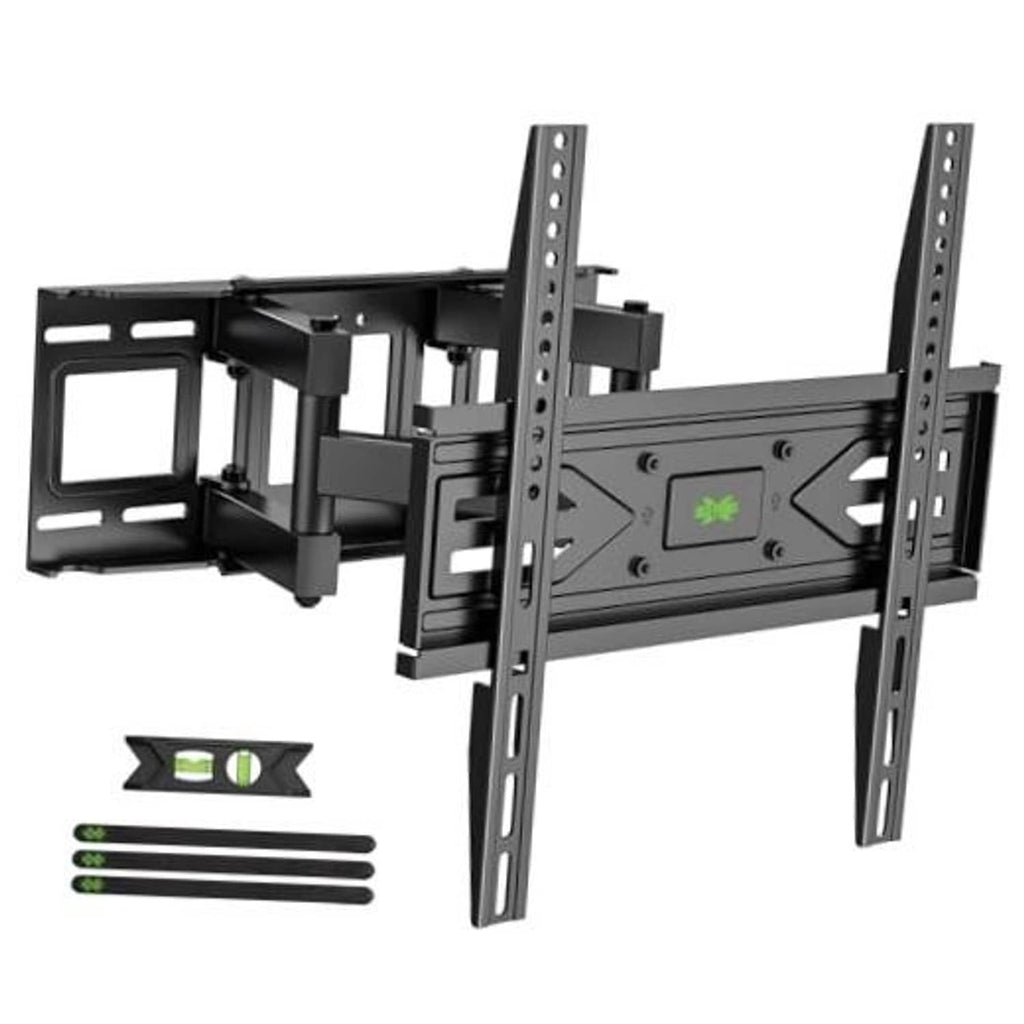 Full motion TV wall mount with dual rails and tilt/swivel bracket, black