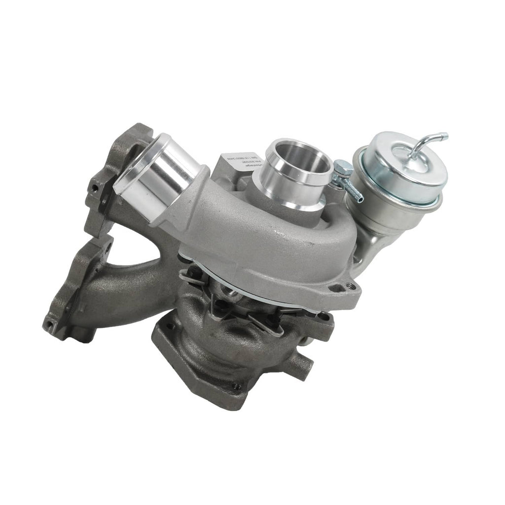 Turbocharger assembly with silver compressor housing and round oil cap