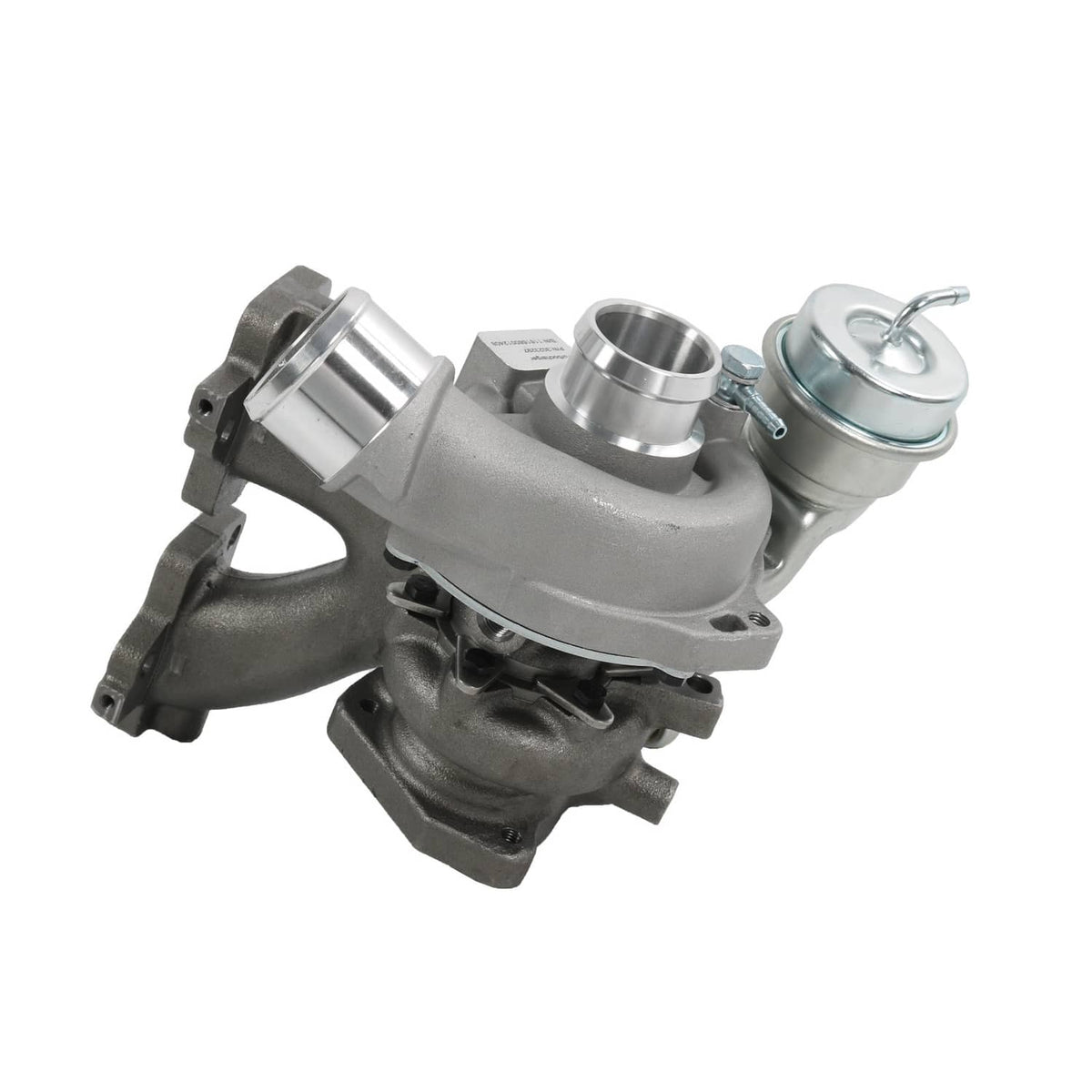 Turbocharger assembly with silver compressor housing and round oil cap