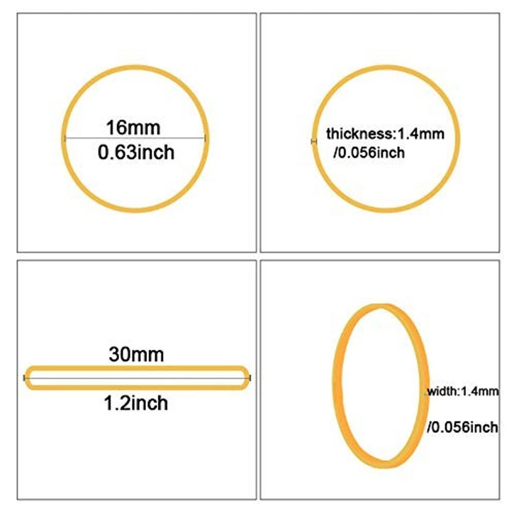 Yellow mini rubber band size: 16mm diameter, 1.4mm thick, 30mm long