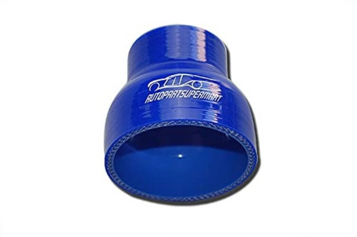 Blue silicone hose reducer coupler with flared bore, 76–80mm, straight fit