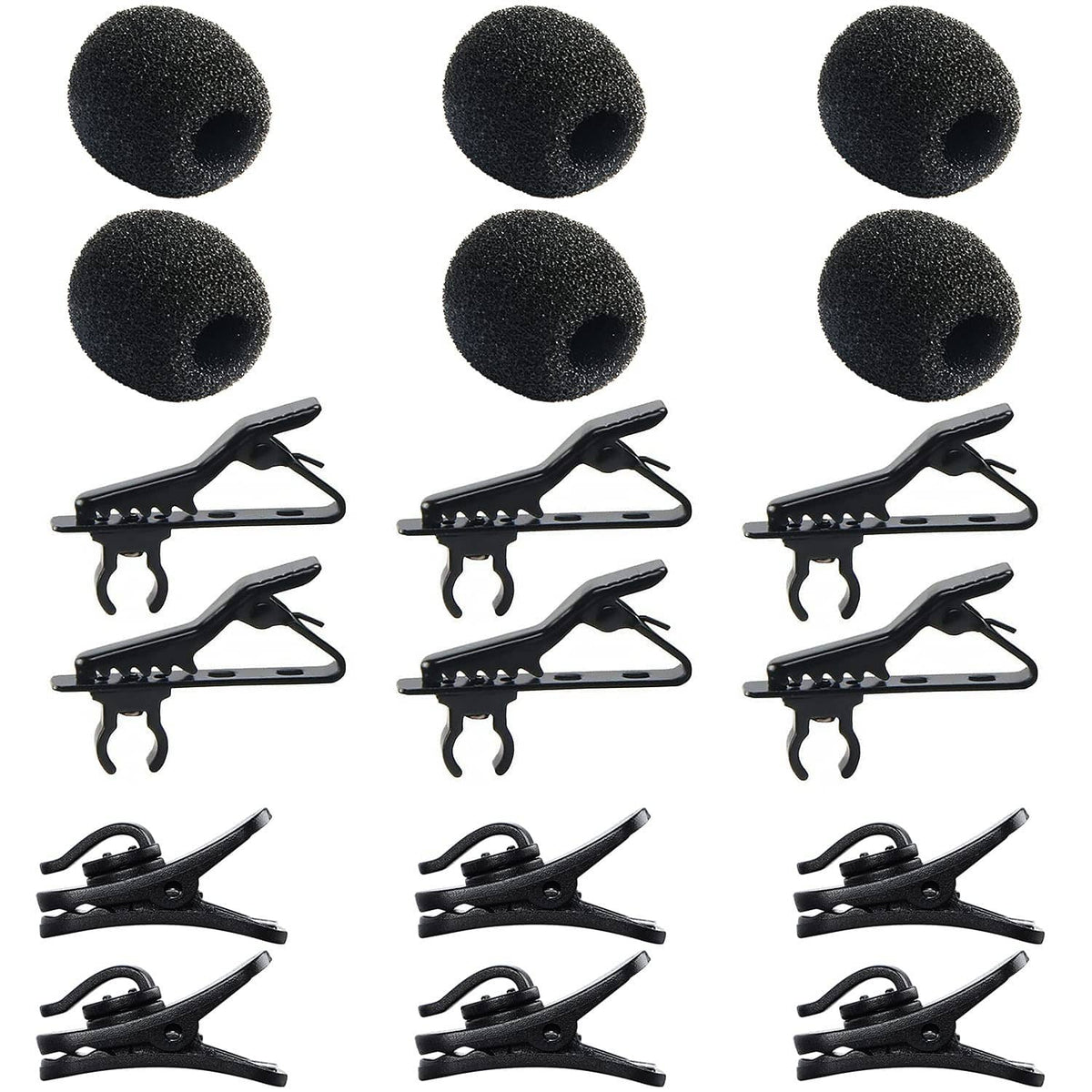 Black lapel mic replacement kit with mini clips and foam windscreens