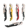 Multi-color waiter corkscrew set, four chrome openers with black and colored handles