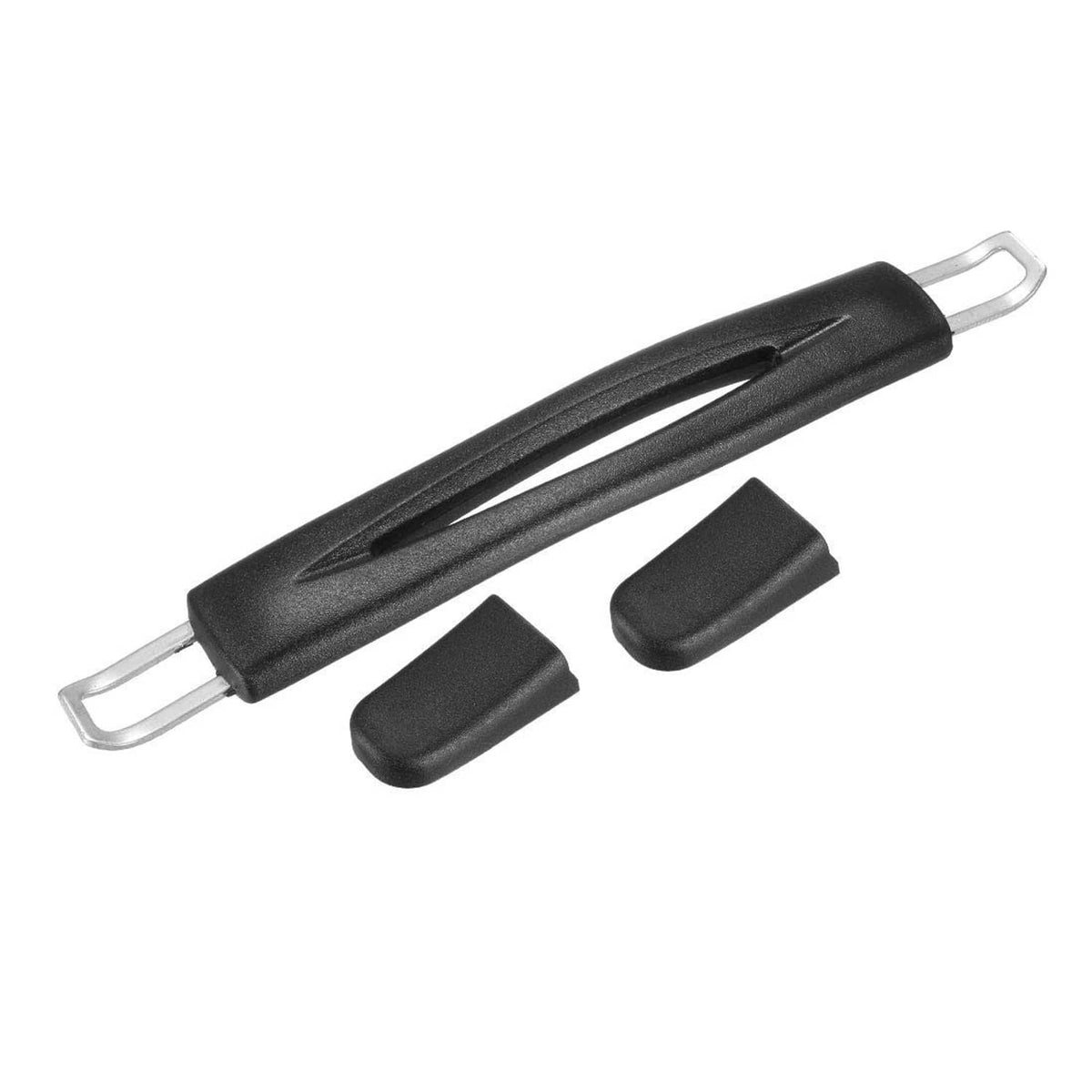 Black luggage handle strap grip with two metal end loops