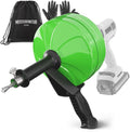 Green drain snake with drill attachment, black handle and coiled cable tool