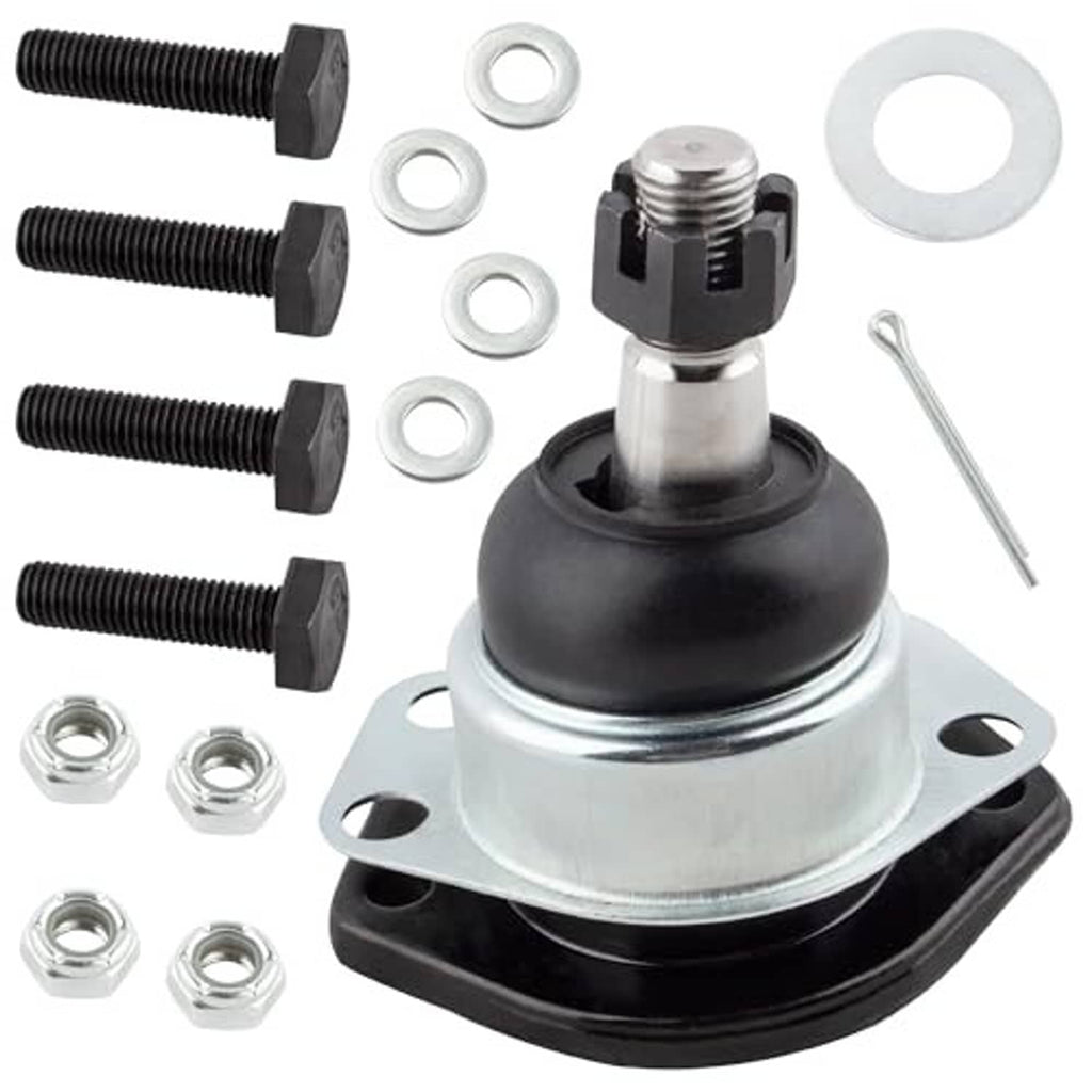 Single ball joint with black boot and silver stud; includes bolts, washers, and nuts
