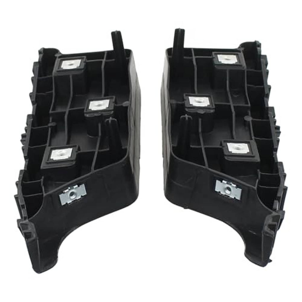 Front bumper bracket retainer mounts pair, black plastic housings with metal mounting inserts
