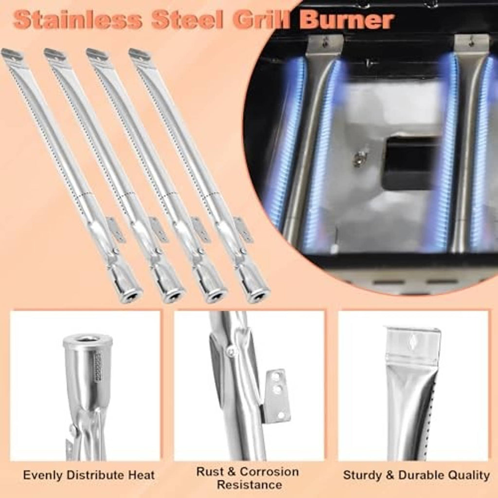 Stainless steel grill burner tubes with mounting hardware for 4-burner setups