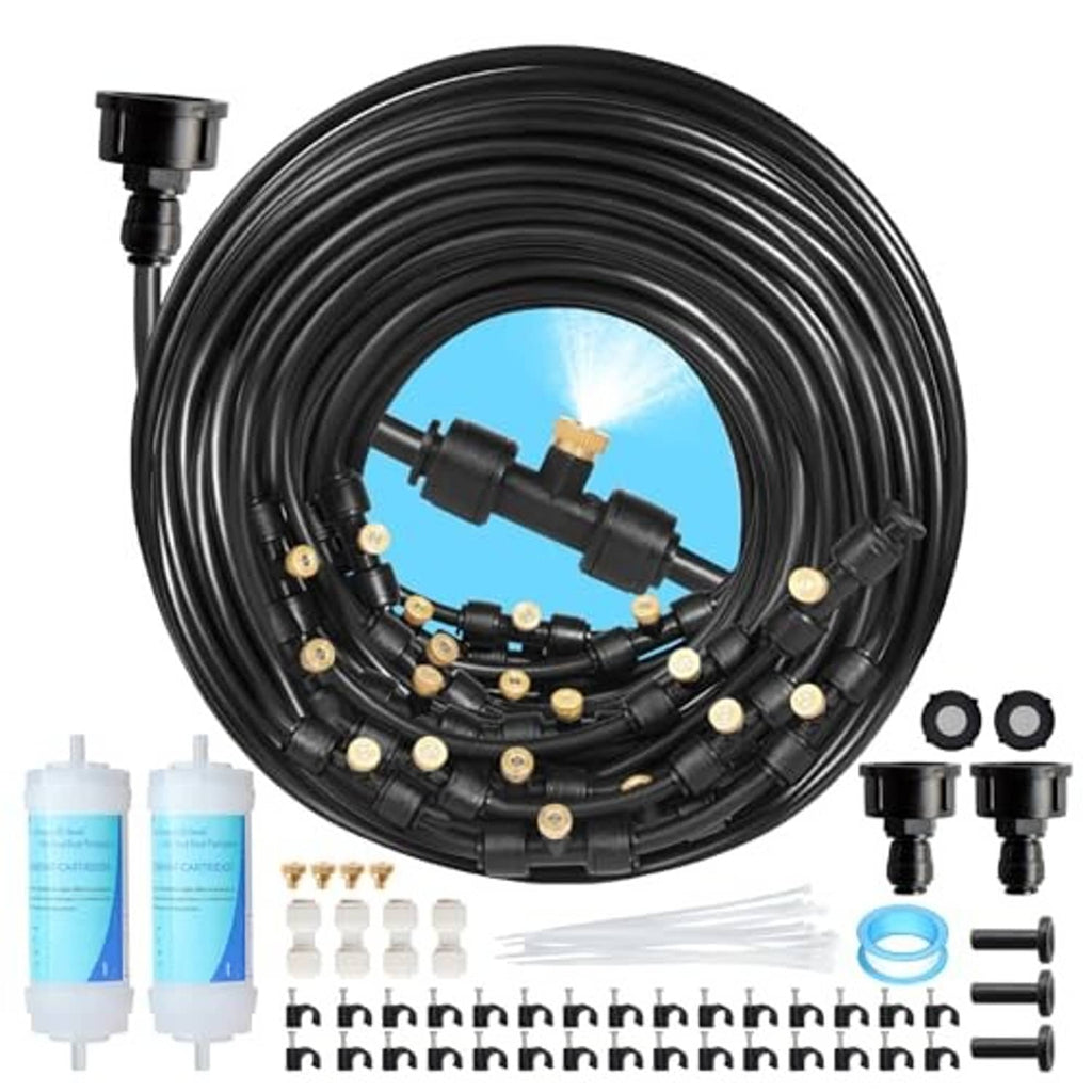 Black 85-ft misting hose with brass nozzles and connectors