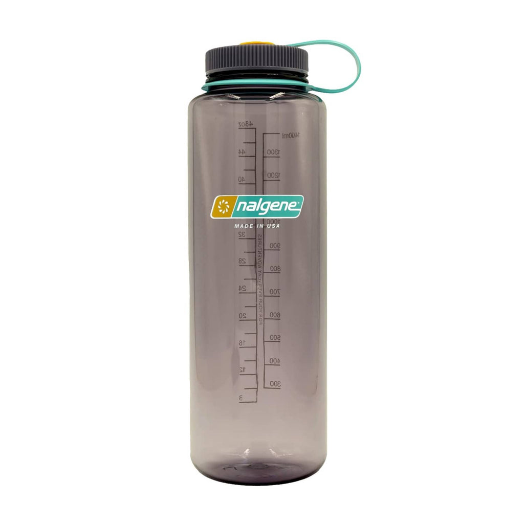 Aubergine translucent wide-mouth water bottle with screw lid and carry loop