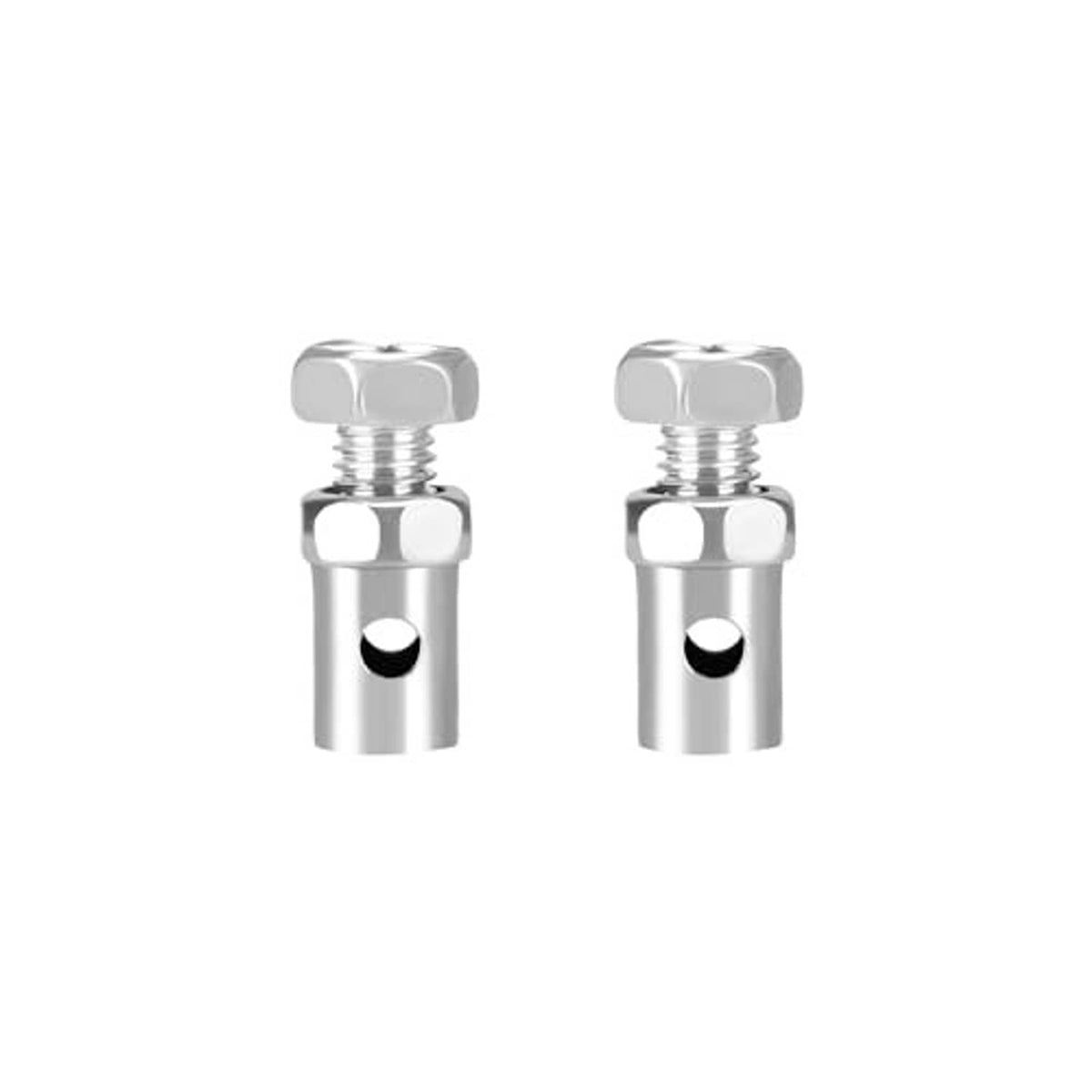 Two silver throttle cable adjuster end fittings with threaded connections