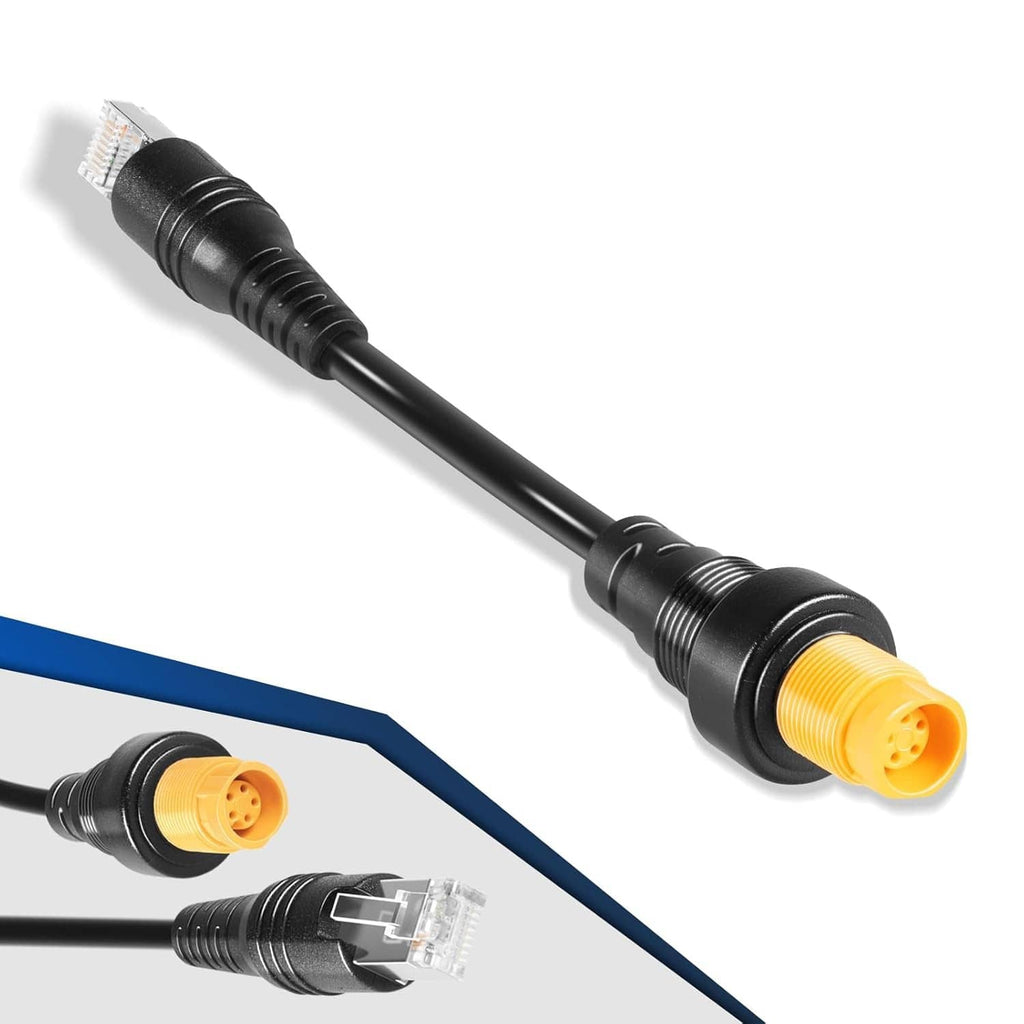 RJ45 to 5-pin Ethernet adapter cable, black housing with yellow round 5-pin connector