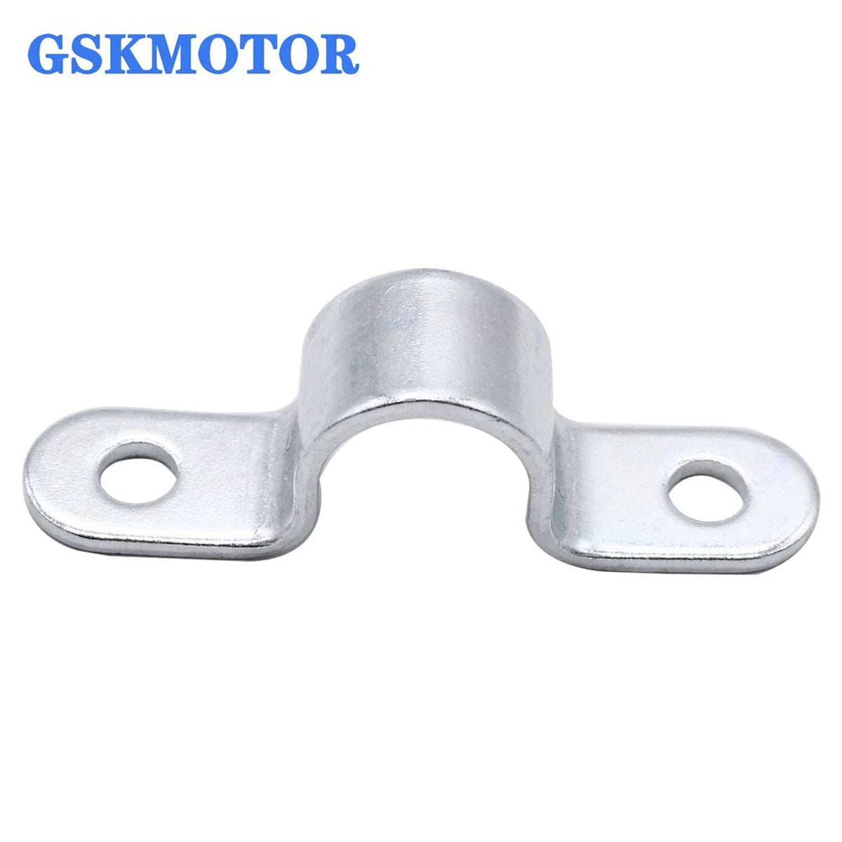 Silver U-shaped steering wheel mounting clamp with mounting holes