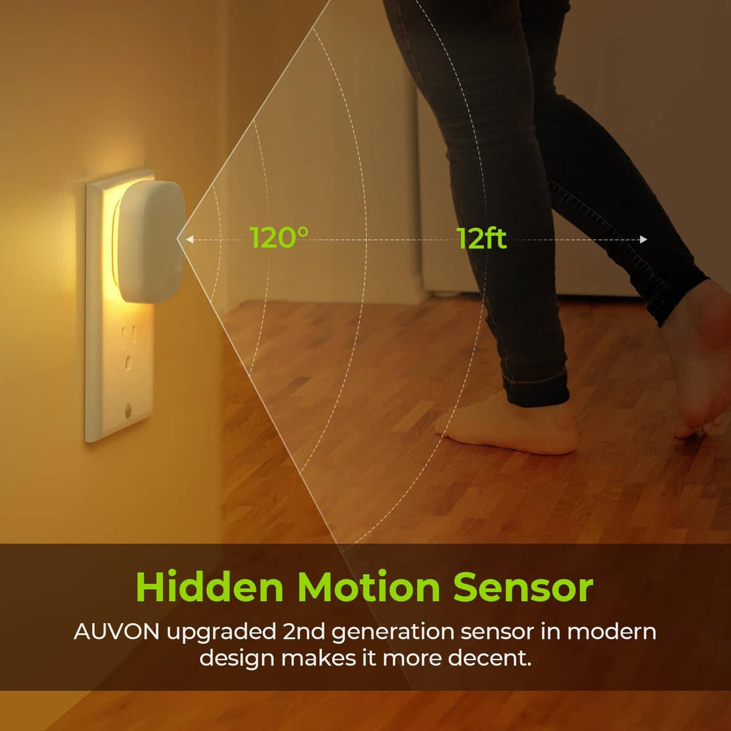Plug-in LED night light with motion sensor and light reach
