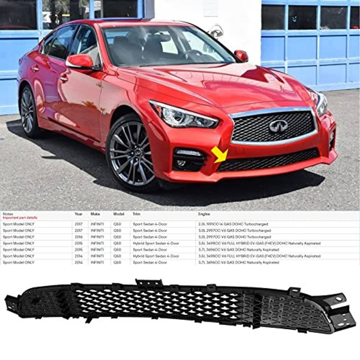 Front bumper grille cover kit, black mesh panel and bracket pieces