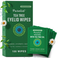 Tea tree eyelid wipes box with sachet pack, 100 wipes, green packaging