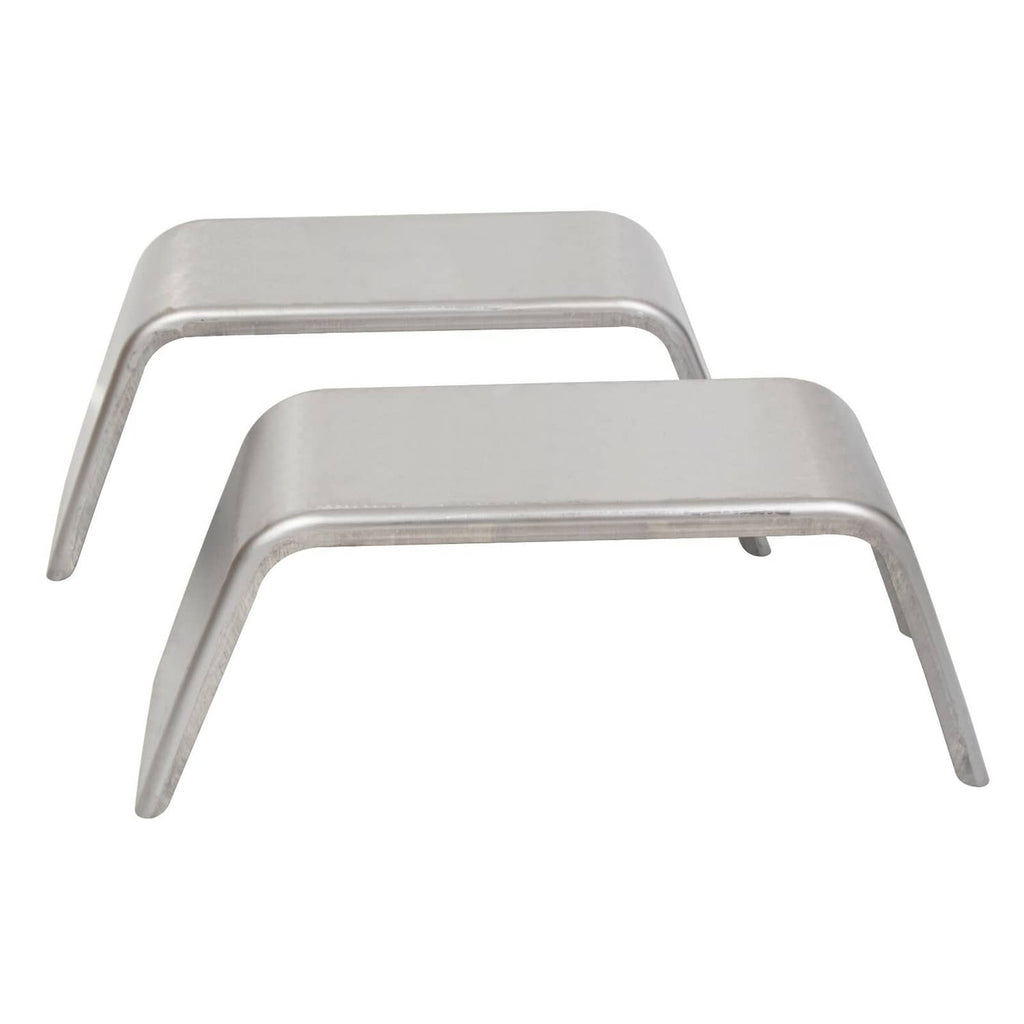 Two light gray trailer wheel fenders with rounded top and open side cutouts