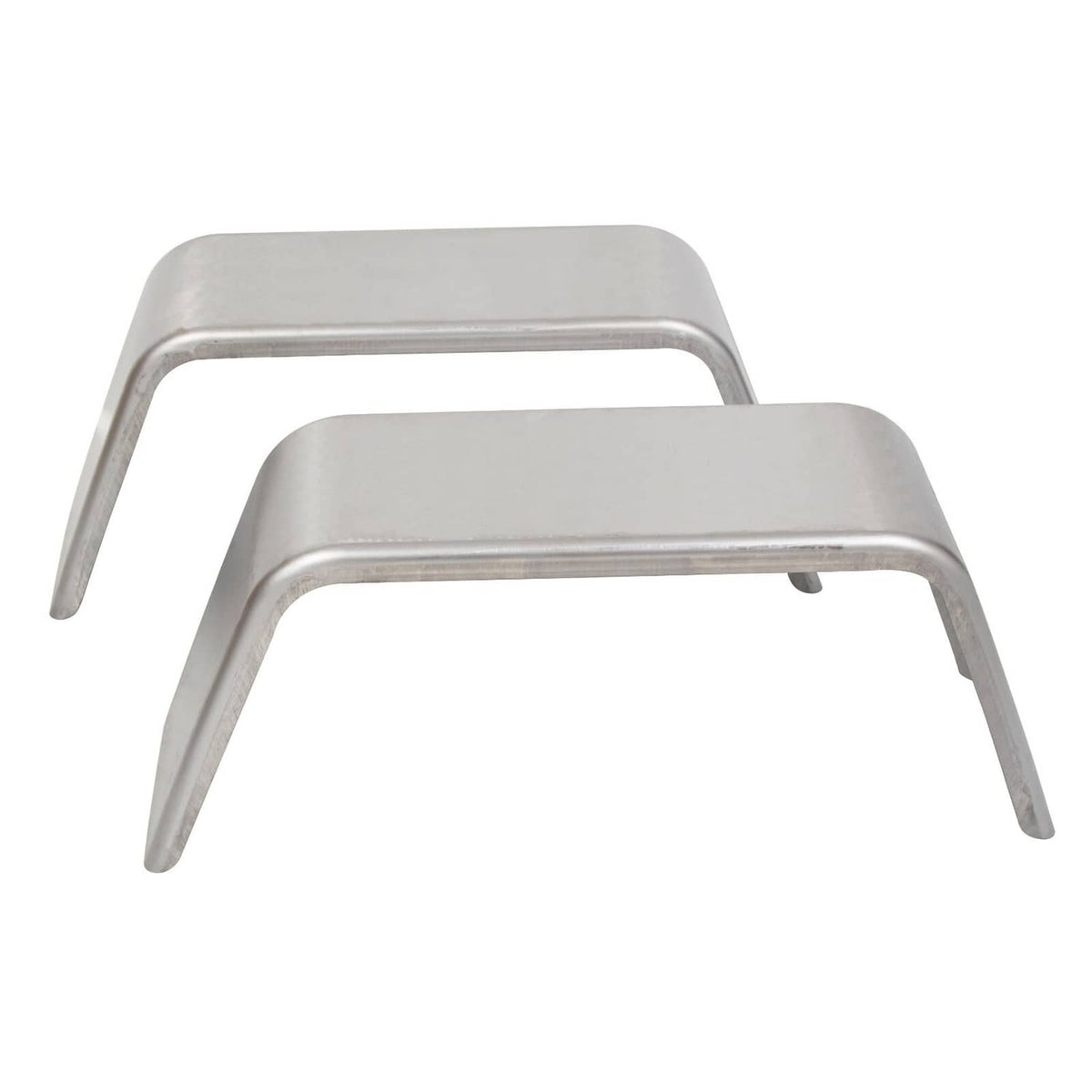 Two light gray trailer wheel fenders with rounded top and open side cutouts