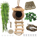 Coconut gecko hide with rope ladder accessory set, round brown hide with hanging ladder