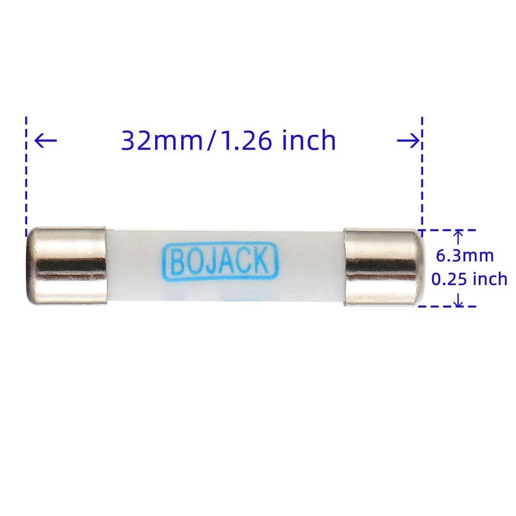 Silver BOJACK fuse, blue FF 10A 600V DC, 32mm length, 6.3mm width