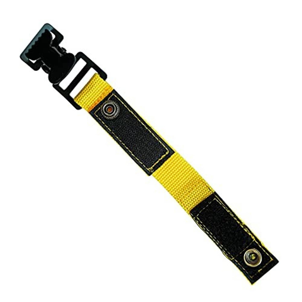 Yellow and black webbing strap with belt clip and metal eyelet