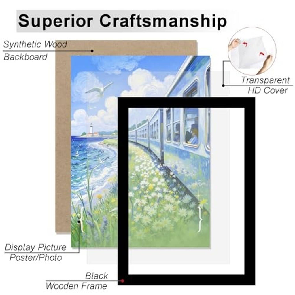 Black 16x20 wooden picture frame with transparent HD cover and backboard shown