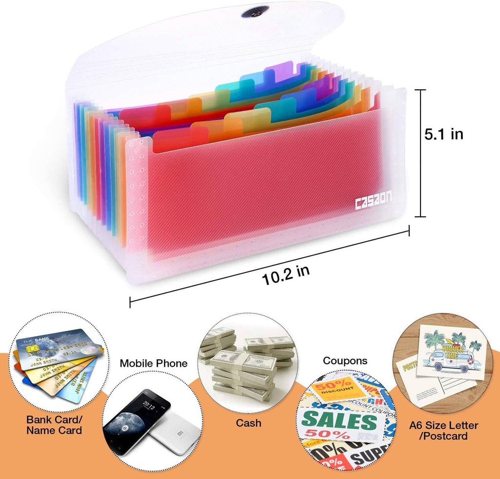 2-pack expanding accordion file organizers, red translucent pockets with elastic button