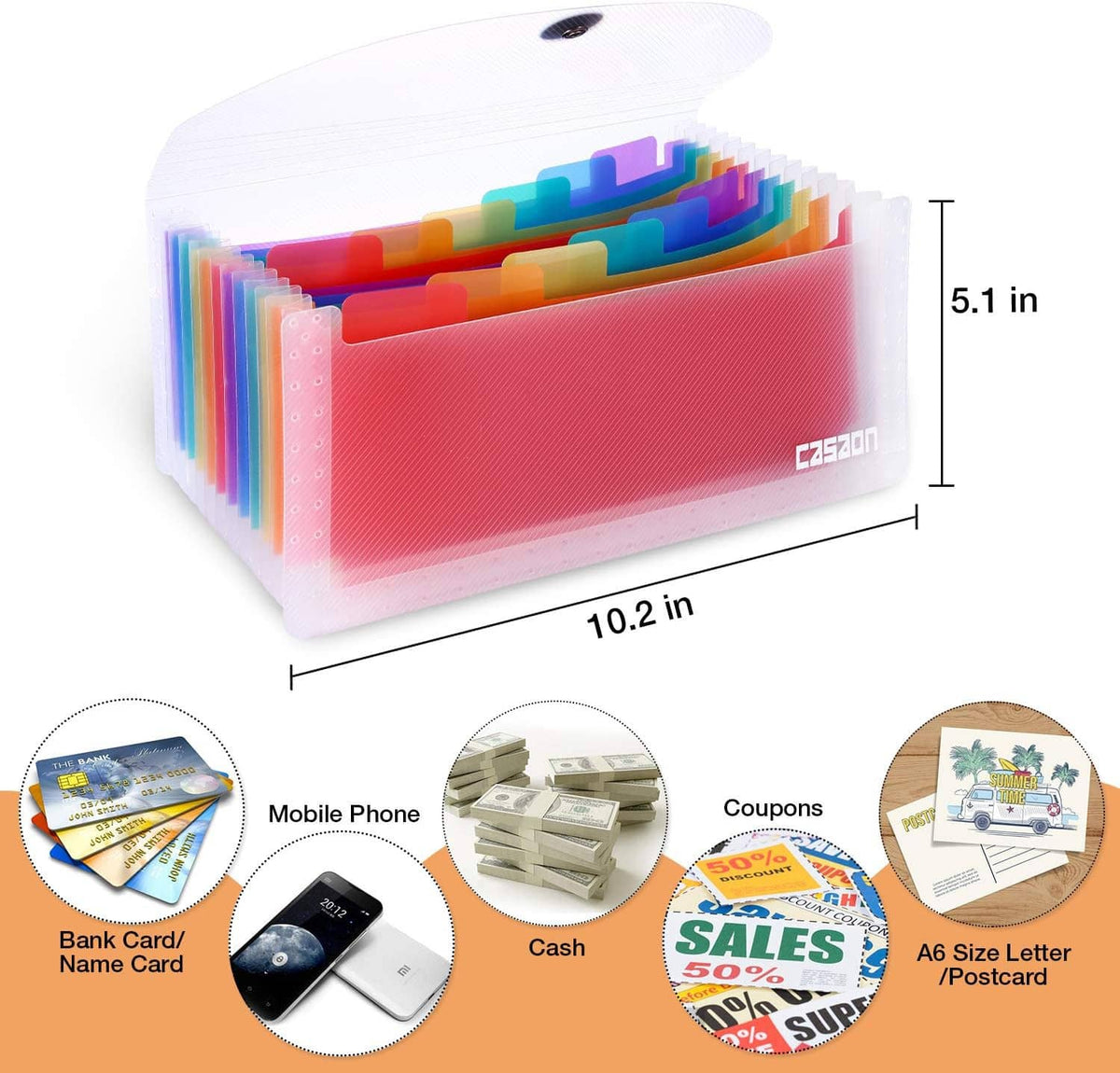 2-pack expanding accordion file organizers, red translucent pockets with elastic button