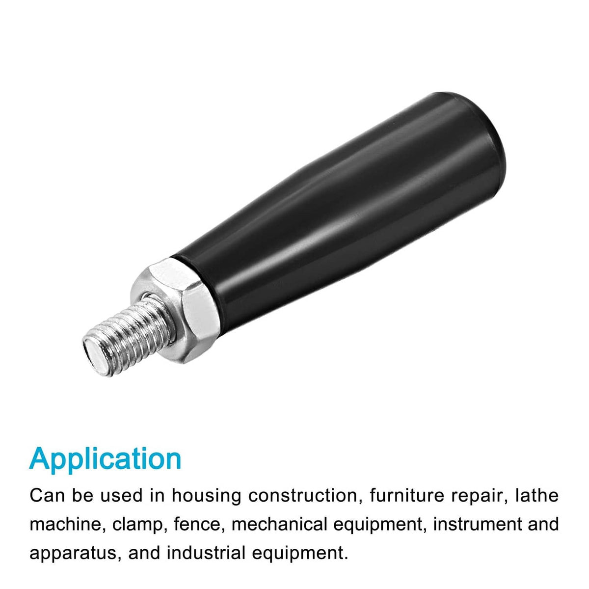Black metal clamping handle knob with M8 threaded screw, hex collar at base