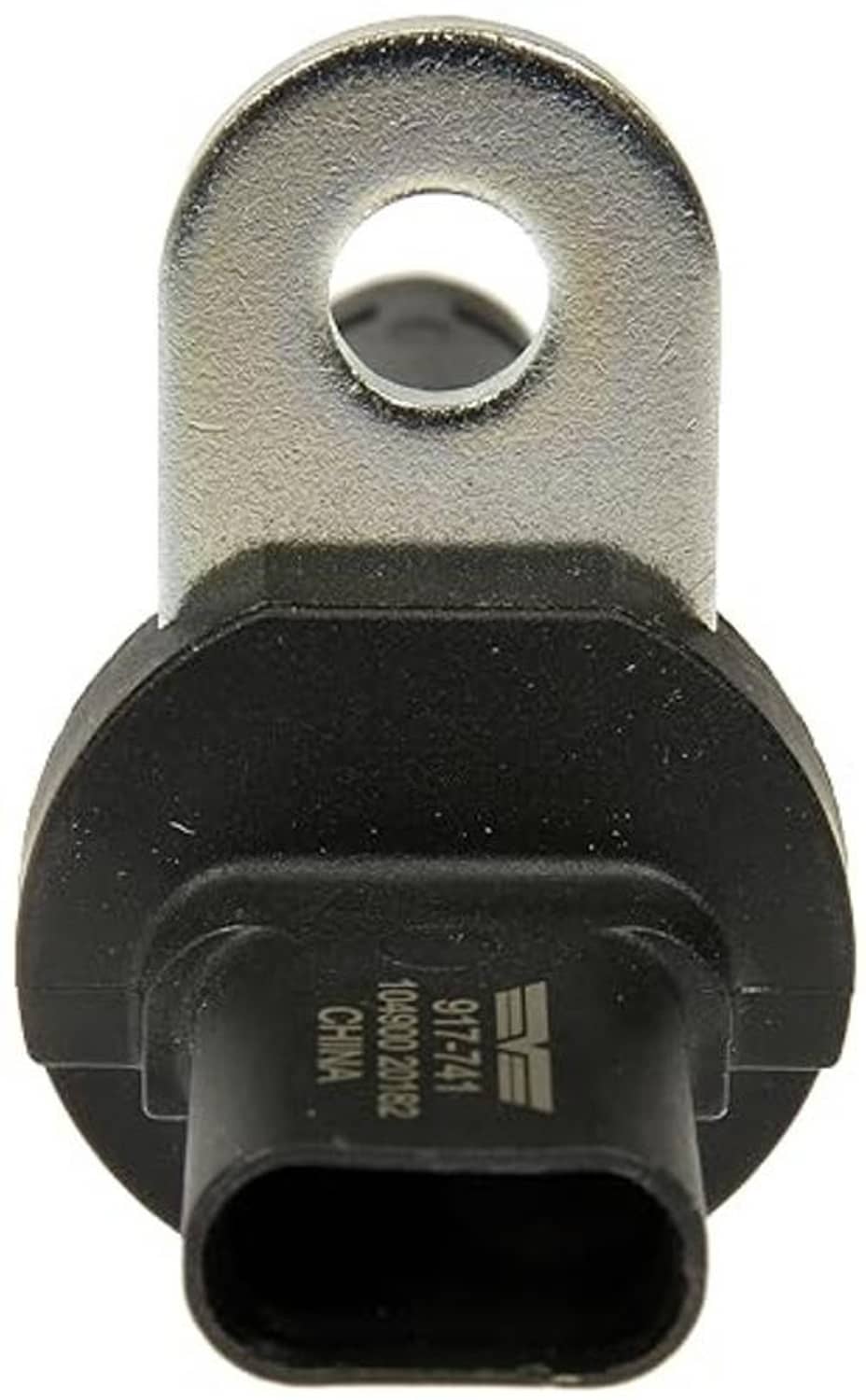 Engine camshaft position sensor close-up, silver mounting hole and black sensor body