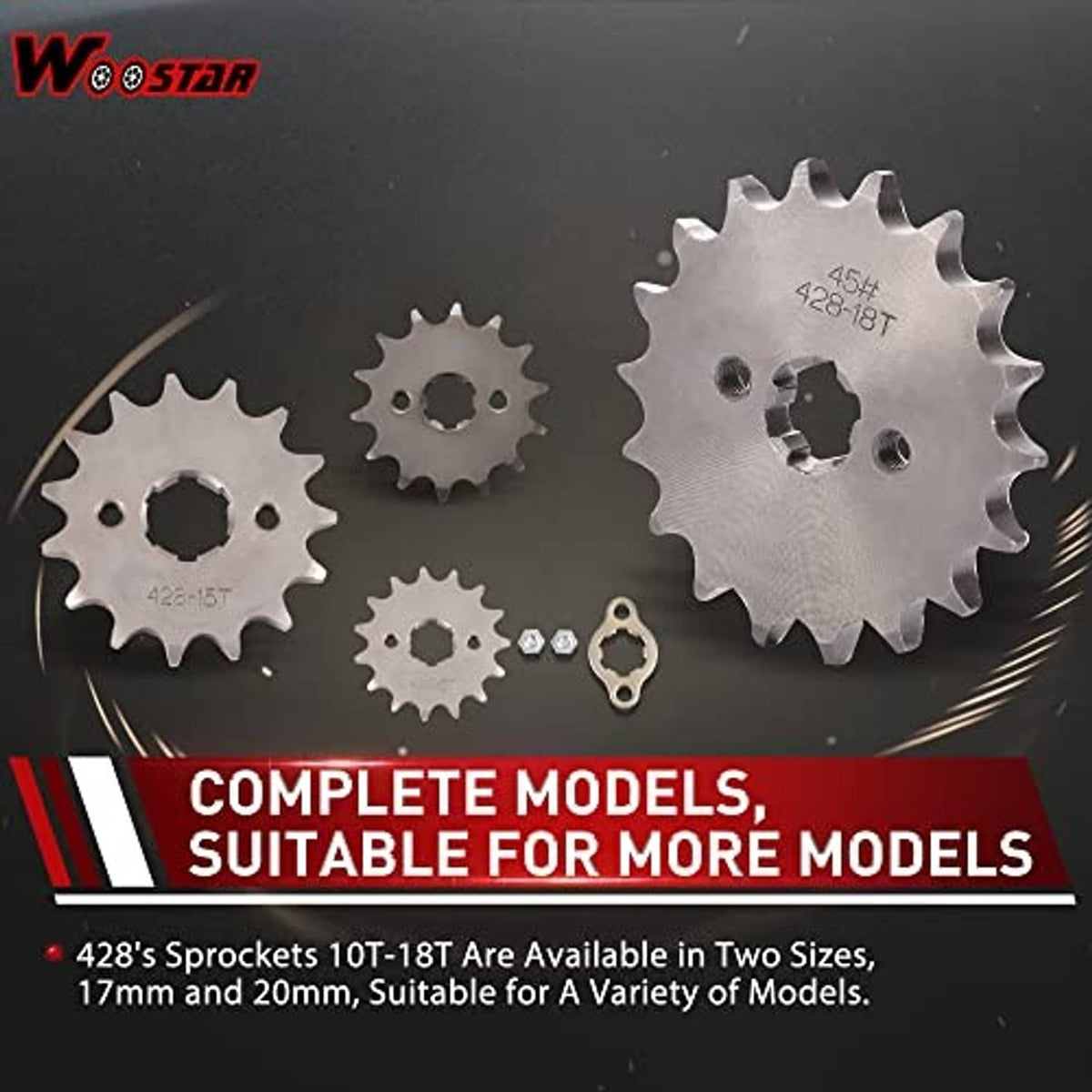 Motorcycle sprocket set with 428-18T front sprocket and smaller matching sprockets