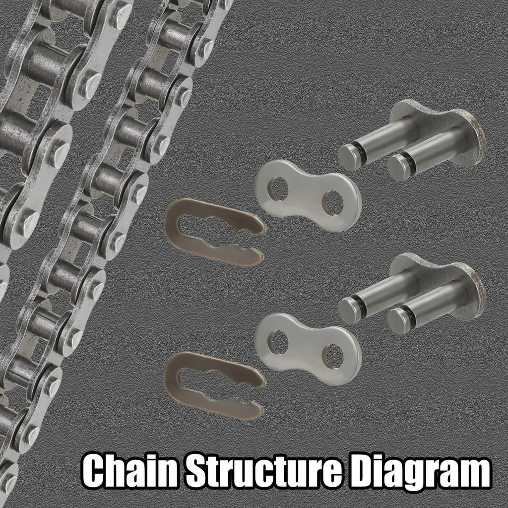 Steel #35 roller chain section with connector plate components