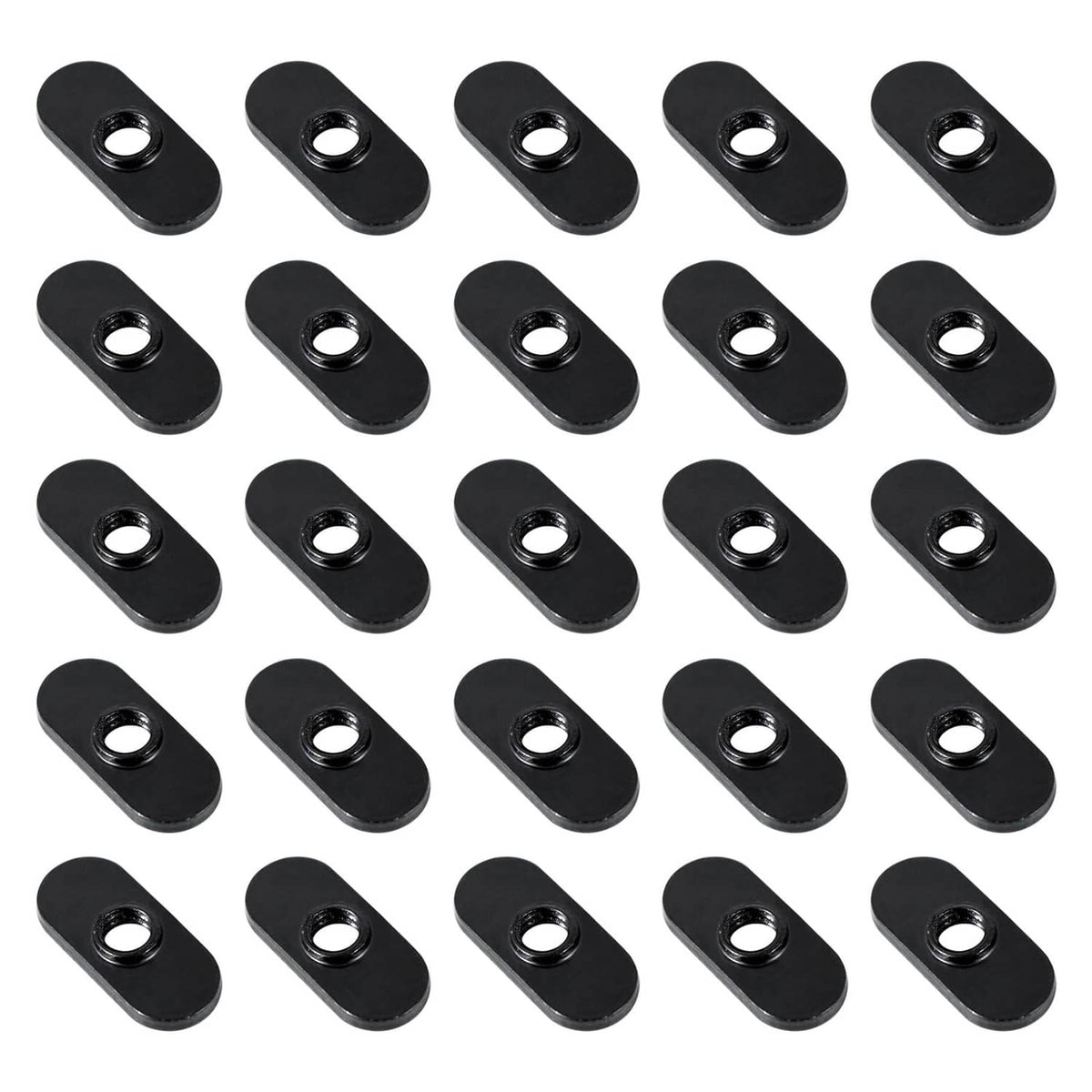 Black 1/4-20 T-nuts, centered slide style, pack of multiple
