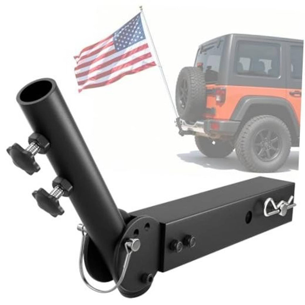 Universal trailer hitch flagpole mount with adjustable angle black steel pole holder