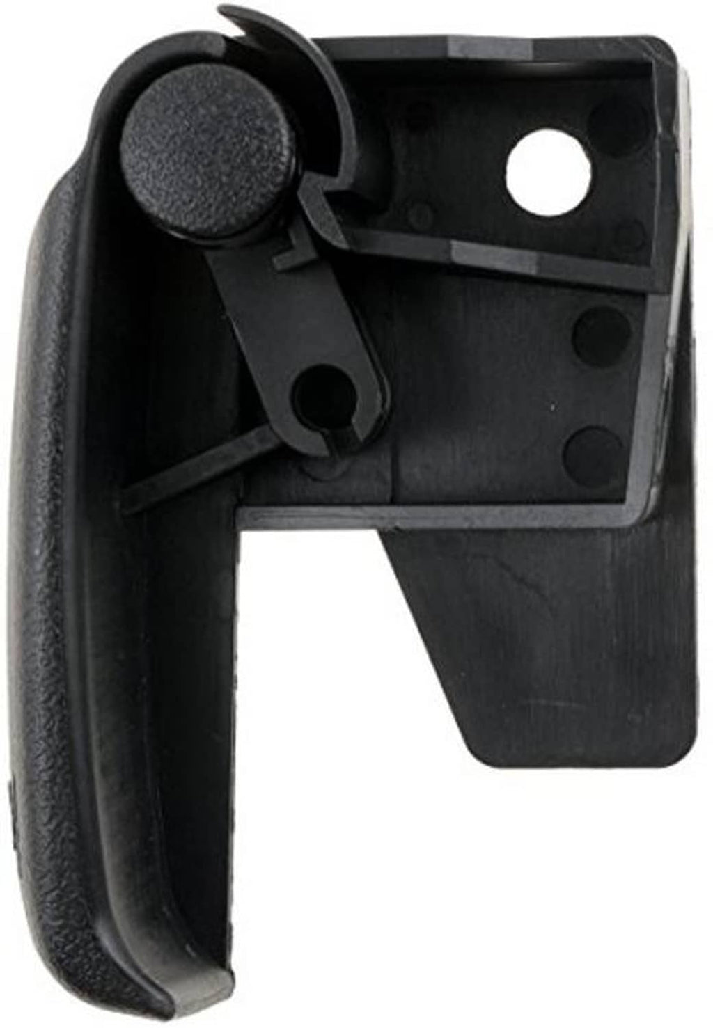 Black hood release handle with underside mounting bracket and pivot knob