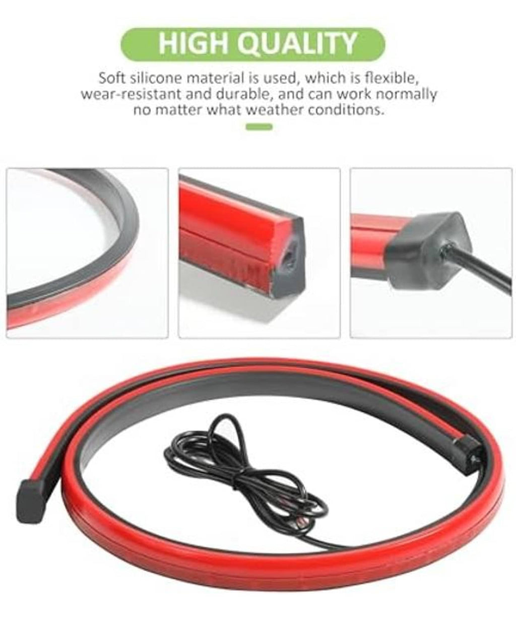 Flexible red LED brake light strip with mounting end caps and attached wiring