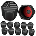 Set of 12 black tire valve stem caps with American flag front graphics