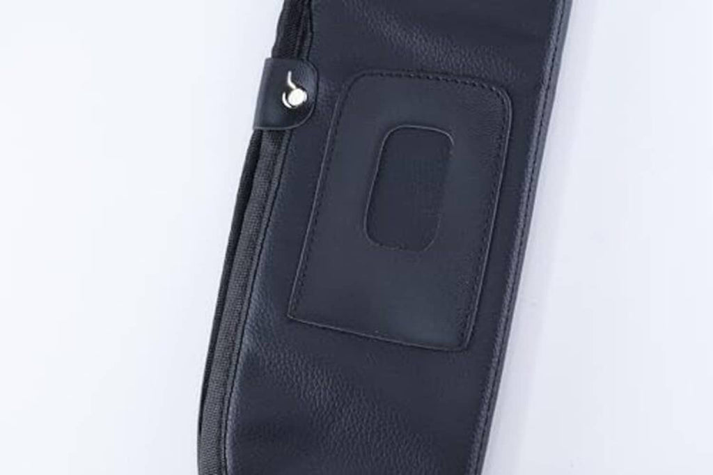 Black PU pool cue case panel with square patch and metal eyelet